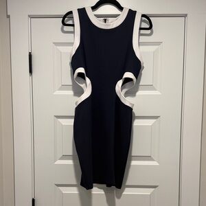 STAUD Navy and White Mini Dress